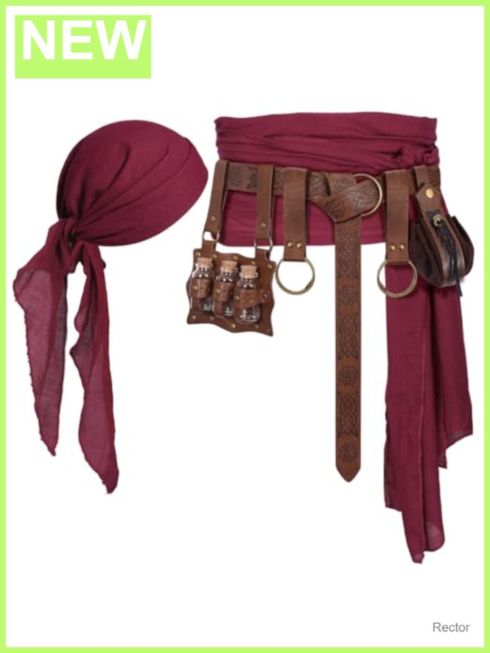 Pirate Costume Accessories Set Faux Leather Belt Coin Pouch Bandana Cosplay
